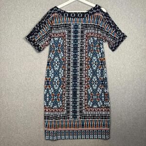 Chico's Cold Shoulder Short Sleeve Geometric Shift Dress Multicolor Size 1